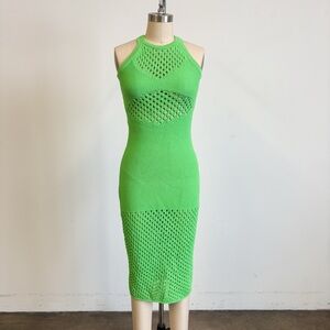 NWT The Sei Crochet Bodycon Midi Dress in Bright Green Sz Small